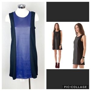 PJK Leather Panel Blue and Black Shift Dress S